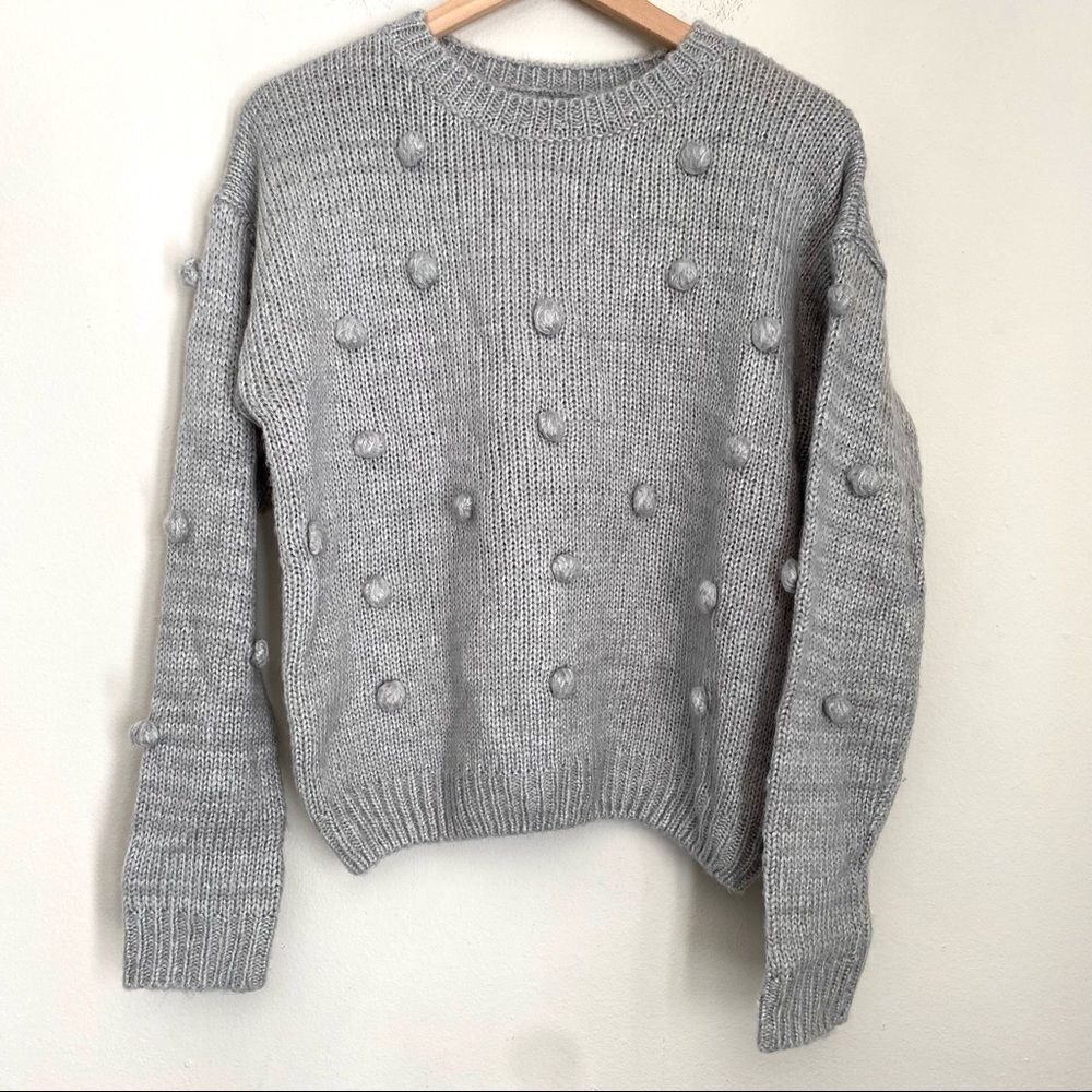 LUMIERE grey pom knit sweater